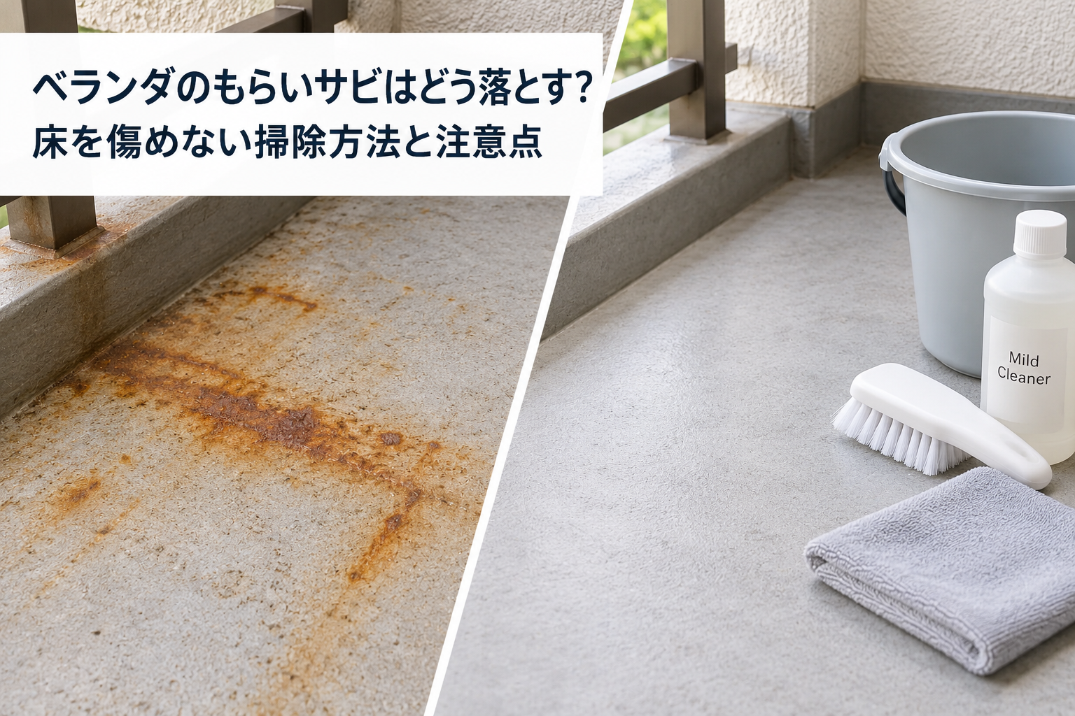 ベランダのもらいサビはどう落とす？床を傷めない掃除方法と注意点