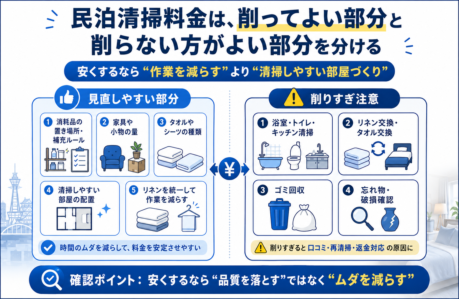清掃料金を安くしたいときに見直せる部分・見直さない方がいい部分