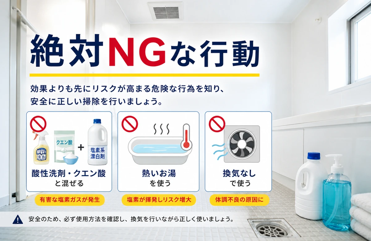 キッチンハイターと中性洗剤のお風呂掃除で絶対NGな行動