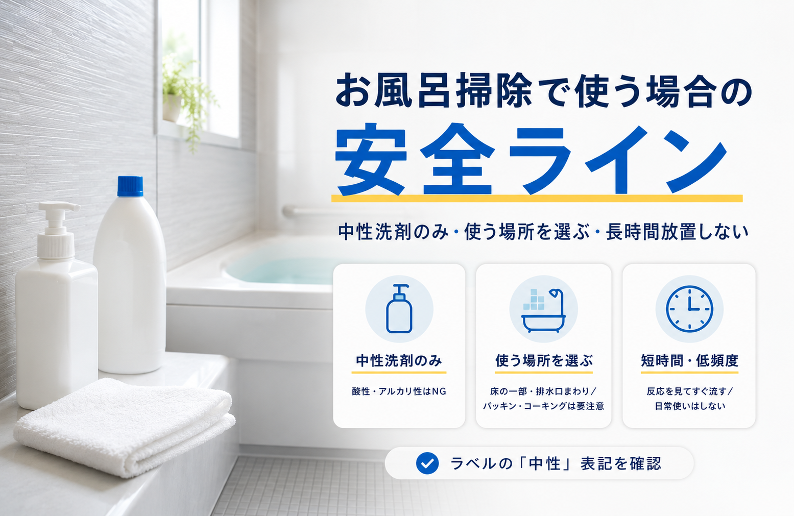 キッチンハイターと中性洗剤をお風呂で使う場合の安全ライン