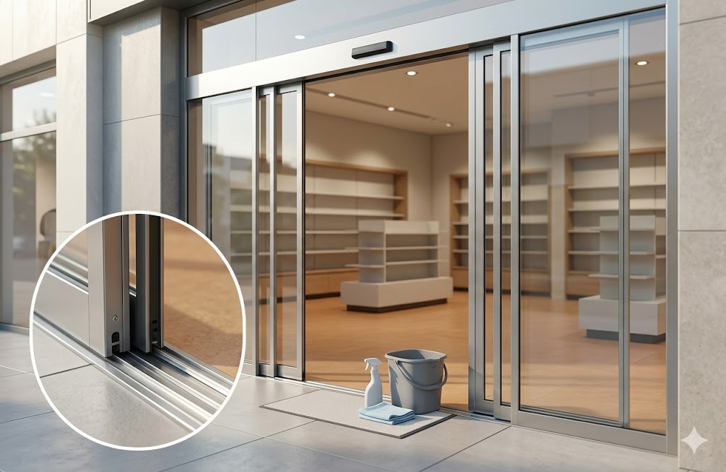 自動ドアの掃除方法を徹底解説！店舗の印象を変えるガラスの拭き方とレールの詰まり対策