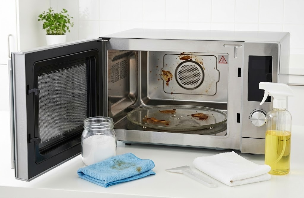 なぜ電子レンジの汚れが重曹で落ちない？焦げ付きを落とす手順と「発火」を防ぐ目安