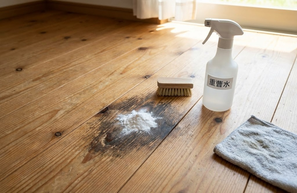 重曹でフローリングの黒ずみは落ちる？使える床・使えない床と自分でできる範囲