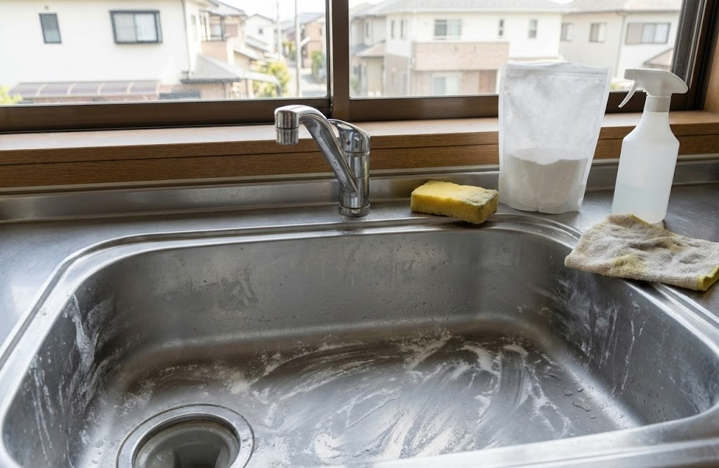 シンク乾くと白くなる重曹｜掃除したのに白浮きする原因と正しい対処
