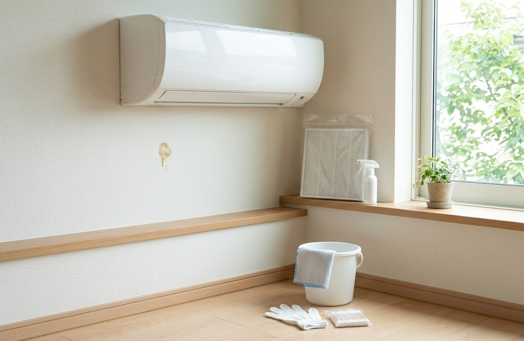 エアコン茶色い水で壁紙が汚れたら？原因と正しい掃除手順、再発を防ぐ対策