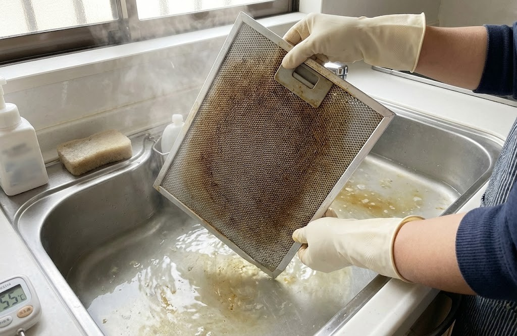 換気扇フィルター油目詰まりの正しい直し方｜洗剤よりも重要な「50〜60℃」の法則